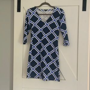 MAHI GOLD Blue and White Geometric Dress